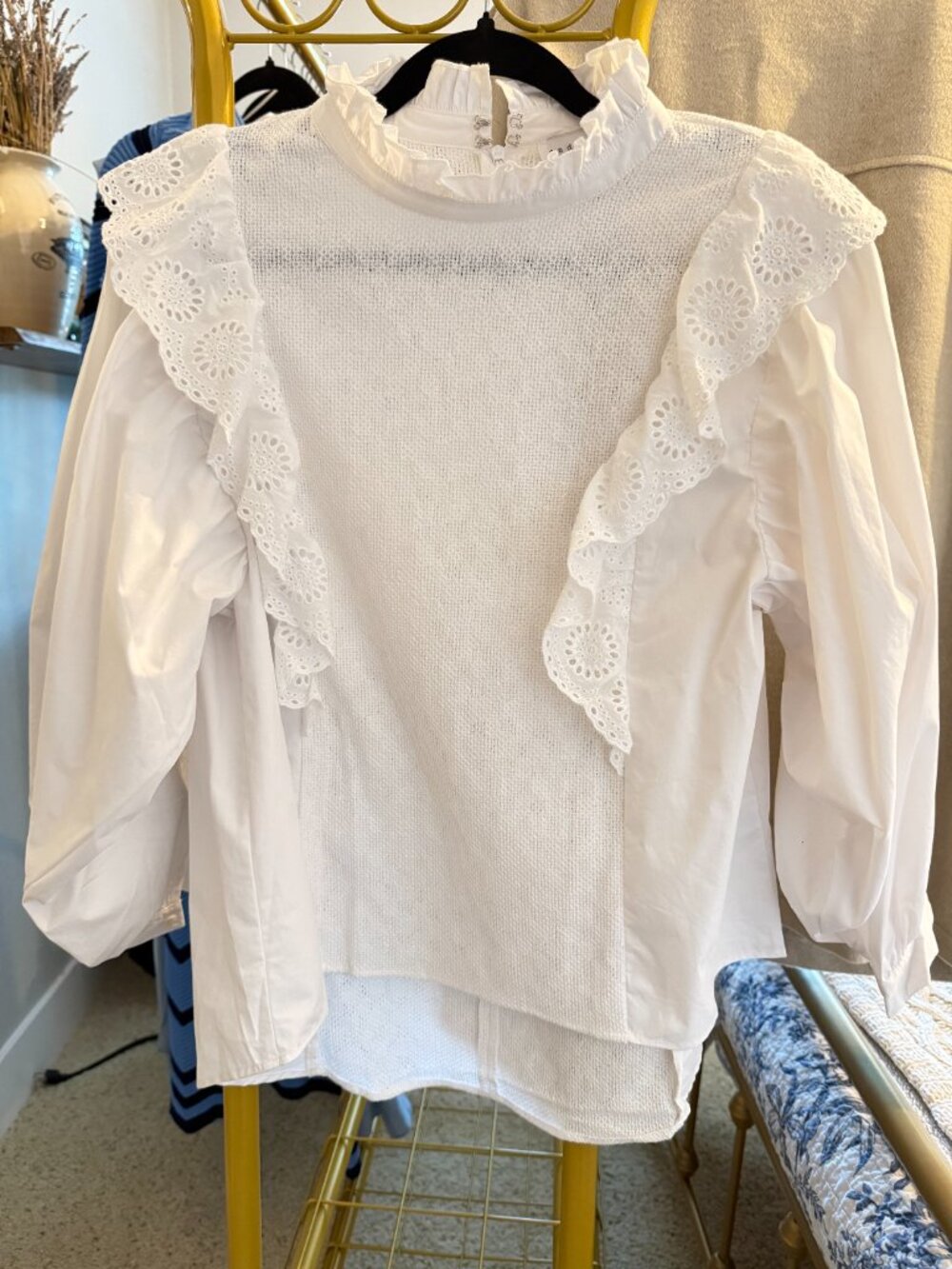 Endless Rose White Eyelet Ruffle Mixed Media Blouse Size M NWT Romantic - Picture 3 of 9